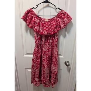Faded Glory Dress Size S (4-6) Red White On/Off Shoulder Summer Spring